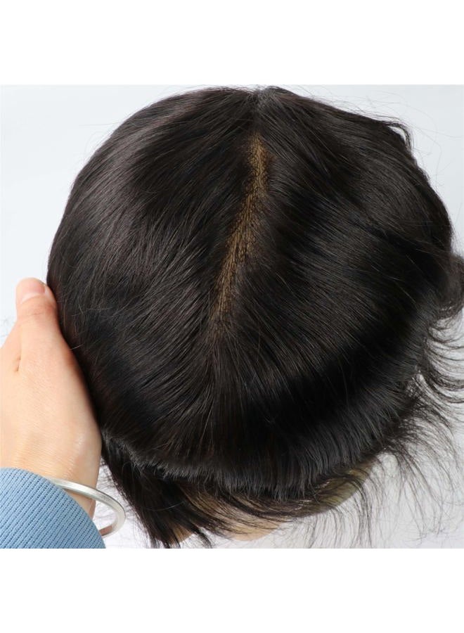 Lumeng Toupee for Men Hair Unit Wig for Men Thin Skin Men's Wig Man Toupee Real Human Hair Pieces Men 1B Off Black Color Man Hair Unit 8x10inch - Image 2