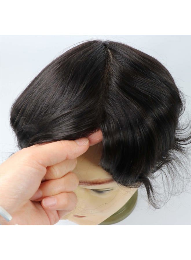 Lumeng Toupee for Men Hair Unit Wig for Men Thin Skin Men's Wig Man Toupee Real Human Hair Pieces Men 1B Off Black Color Man Hair Unit 8x10inch - Image 3