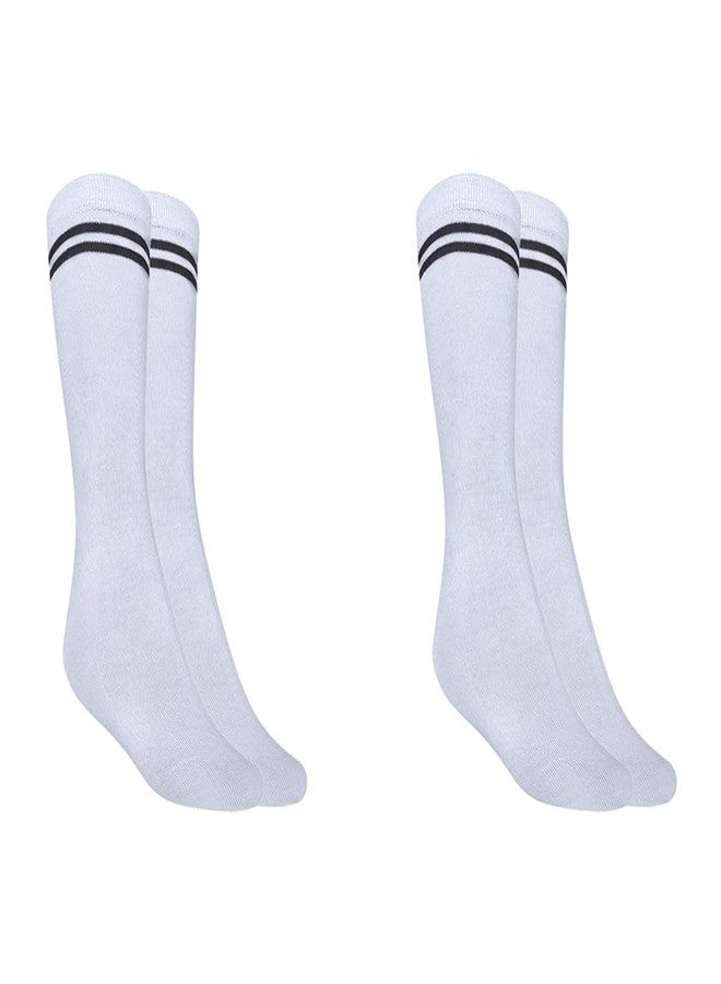 MUKHAKSH (Pack of 2 Pairs Girls Kids White Socks with Black Stripes Border Lining White with Black Stripes Calf Length School Uniform School Dress Socks, 11-12 Years - Image 1
