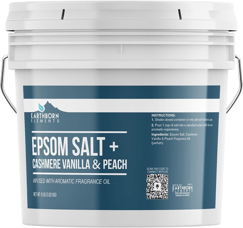 ملح إبسوم بنكهة الفانيليا والكشمش من Earthborn Elements 8 رطل دلو سعة جالون واحد ملح نقى غير مخفف مع عطر