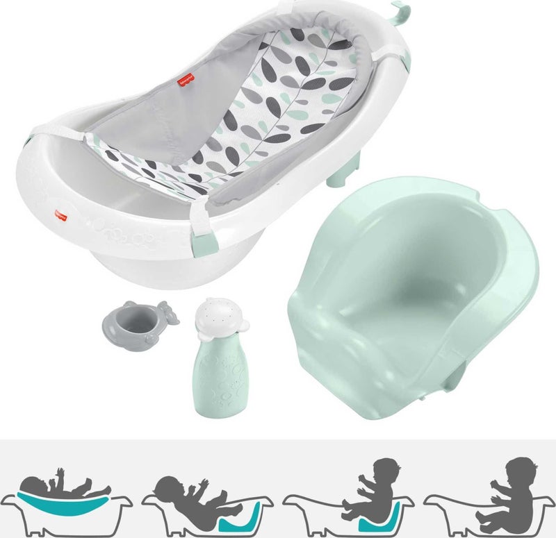 Fisher-Price Baby to Toddler Bath 4-in-1 Sling â€˜n Seat Tub with Removable Infant Support and 2 Toys, Climbing Leaves - Image 2