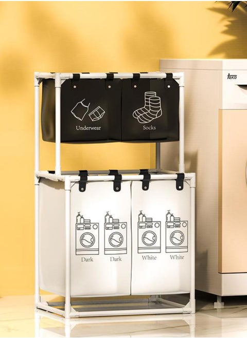 Laundry Sorter 4 Sections with 2-Tier Design,Laundry Hamper for Efficient Dirty Clothes Organization,Laundry Basket with Large Capacity and 4 Removable Bags
