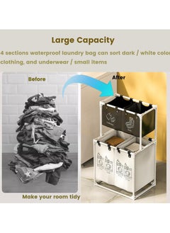 XiuWoo Laundry Sorter 4 Sections with 2-Tier Design,Laundry Hamper for Efficient Dirty Clothes Organization,Laundry Basket with Large Capacity and 4 Removable Bags  - Image 2