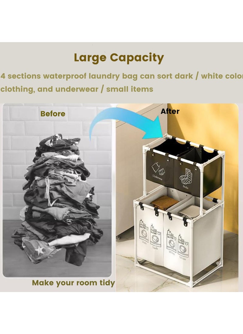 XiuWoo - Laundry Sorter 4 Sections with 2-Tier Design,Laundry Hamper for Efficient Dirty Clothes Organization,Laundry Basket with Large Capacity and 4 Removable Bags - Image 1