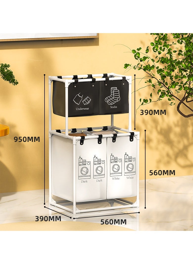 XiuWoo - Laundry Sorter 4 Sections with 2-Tier Design,Laundry Hamper for Efficient Dirty Clothes Organization,Laundry Basket with Large Capacity and 4 Removable Bags - Image 1