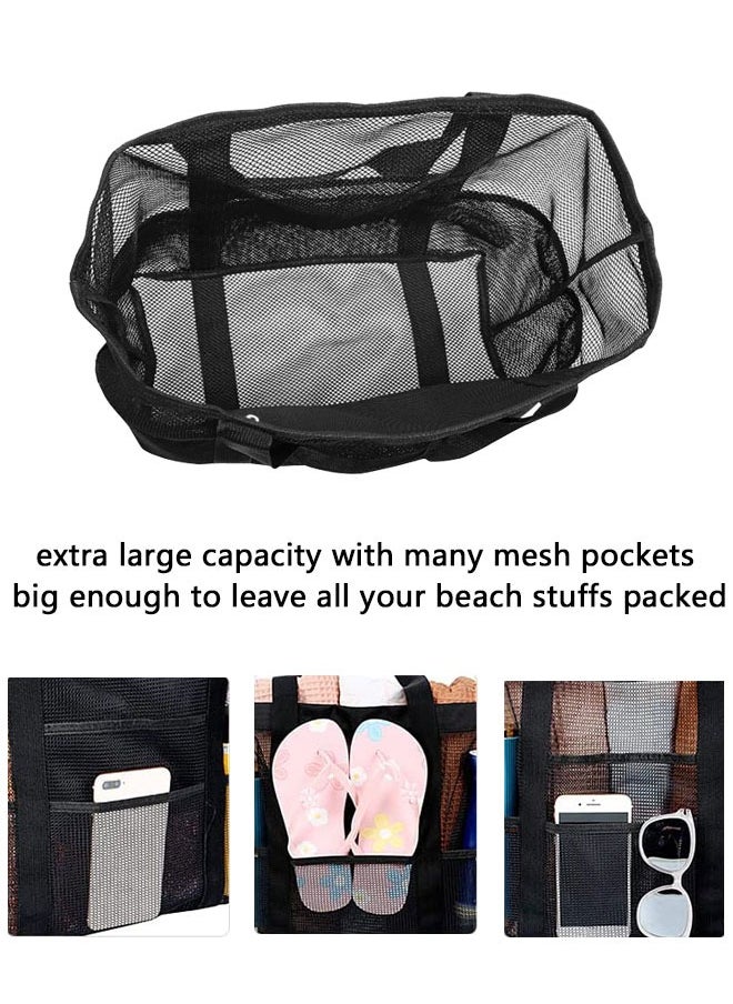 HAWAWA Mesh Beach Bags and Totes with Pockets Lightweight & Foldable Carry Mesh Tote Bag to Carry Towel Beach Toys for Beach, Pool, fishing, Family Picnic  - Image 3