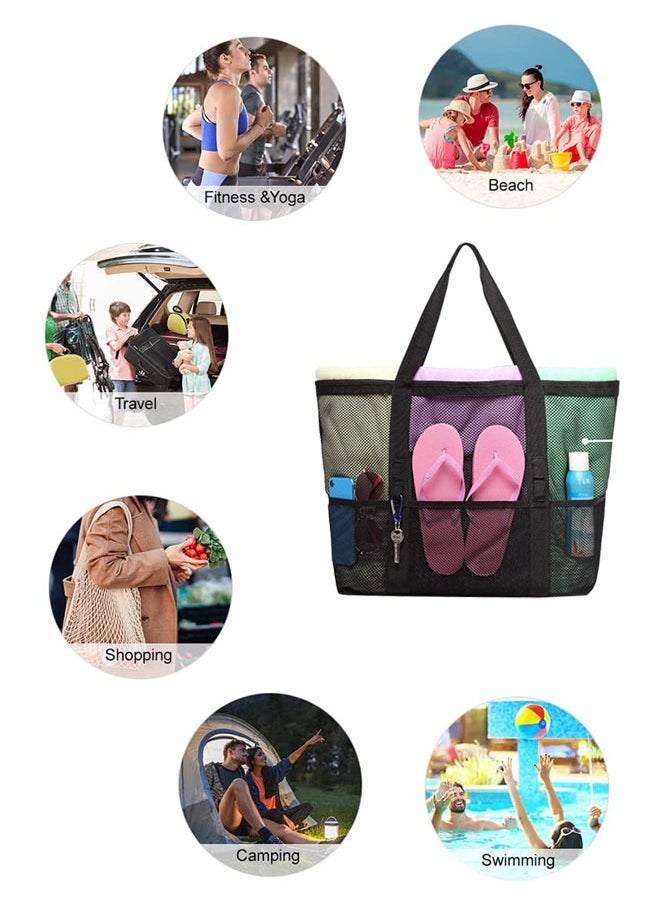 HAWAWA Mesh Beach Bags and Totes with Pockets Lightweight & Foldable Carry Mesh Tote Bag to Carry Towel Beach Toys for Beach, Pool, fishing, Family Picnic  - Image 5