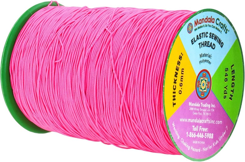 Mandala Crafts Hot Pink Shirring Elastic Thread for Sewing, Knitting, Smocking, and DIY Crafts - 546 Yards 0.6mm Fine Thin Stretch Thread for Sewing Machines - Image 2
