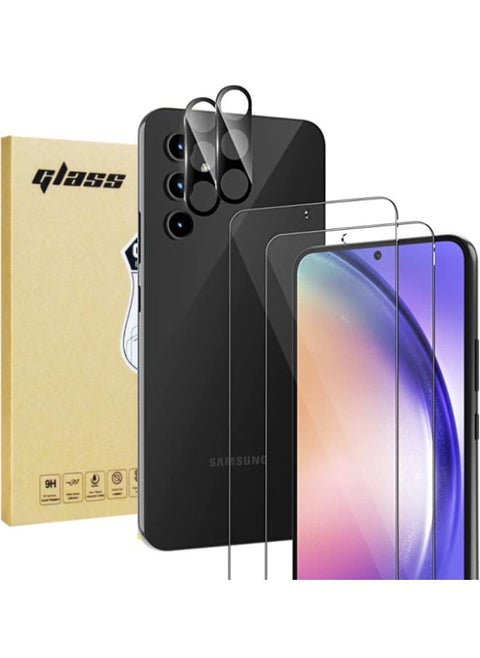 واقي شاشة Samsung Galaxy A54 5G مع واقي عدسة الكاميرا ، ودعم فتح بصمات الأصابع ، وحساسية اللمس ، ومقاومة للخدش ، وغشاء زجاجي مقاوم للخدش بصلابة 9H لهاتف Samsung A54 5G (عبوتان + 2)