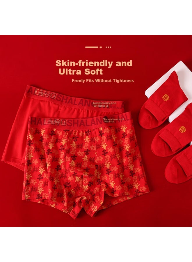 LANG SHA Langsha [auspicious And Prosperous] New Year Red Lucky Year Bright Red Cotton Men's Underwear 10a Antibacterial Year Of The Horse Men's Boxer Briefs - Image 2
