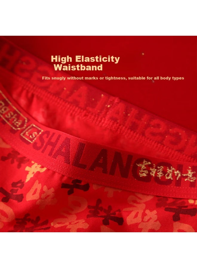LANG SHA Langsha [auspicious And Prosperous] New Year Red Lucky Year Bright Red Cotton Men's Underwear 10a Antibacterial Year Of The Horse Men's Boxer Briefs - Image 4