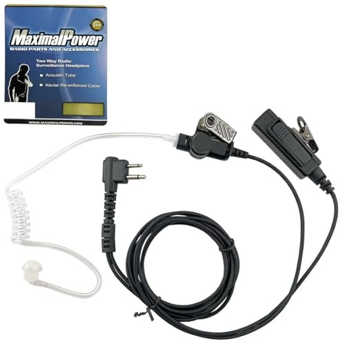 MaximalPower Replacement Surveillance Headset Earpiece for MOTOROLA 2-Pin Radios - Push-to-Talk Mic with Reinforced Cables for Low-Profile Communication - Image 1