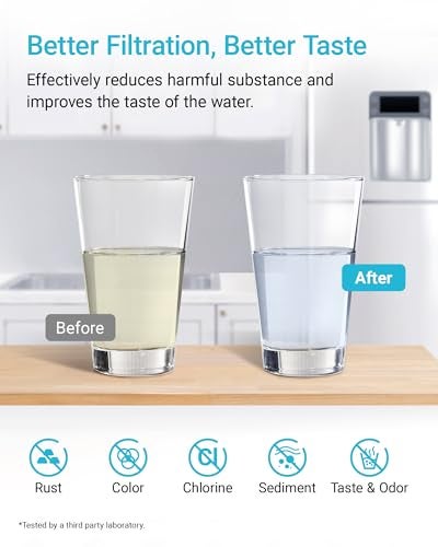 AquaCrest فلتر مياه INLINE AQUA CREST GXRTDR، معتمد من NSF، متوافق مع GE GXRTDR، سامسونج DA29-10105J، ويرلبول WHKF-IMTO، يقلل من الكلور، الفلورايد، للثلاجة، صانع الثلج، المركبات الترفيهية (عبوة من 3) - Image 3