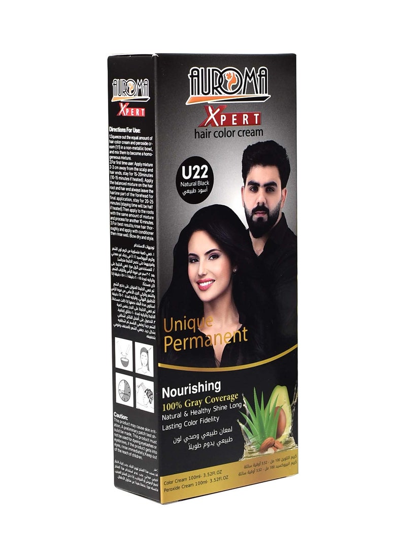 AUROMA Auroma xpert hair color cream natural black no sclap touch 100ml developer 100ml cream (U22)  - Image 1