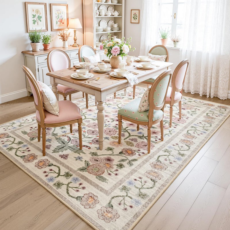 Maxsoft Large Area Rugs for Living Room Bedroom, 5x7 Washable Floral Area Rugs, Non-Slip and Stain Resistant Soft Throw Indoor Carpet for Dining Room Office Kitchen Dorm Home Decor, Pink - Image 5
