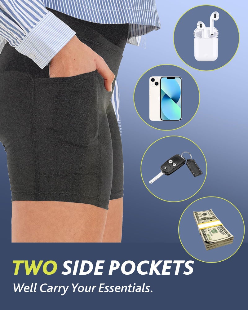 CAMPSNAIL Biker Shorts Women with Pockets - 3"/5"/8" High Waisted Workout Spandex Tummy Control Gym Running Yoga Shorts Dark Grey-Heather - Image 3