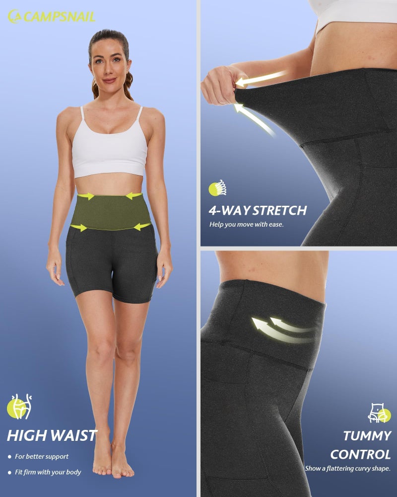 CAMPSNAIL Biker Shorts Women with Pockets - 3"/5"/8" High Waisted Workout Spandex Tummy Control Gym Running Yoga Shorts Dark Grey-Heather - Image 5