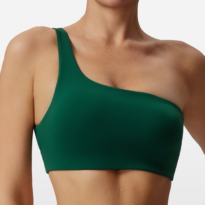 Sports Bra Swamp Green/swamp Green New Inclined Shoulder Sports Underwear Women's Hollow Fitness Beautiful Back Shockproof High Strength Running Yoga Bra