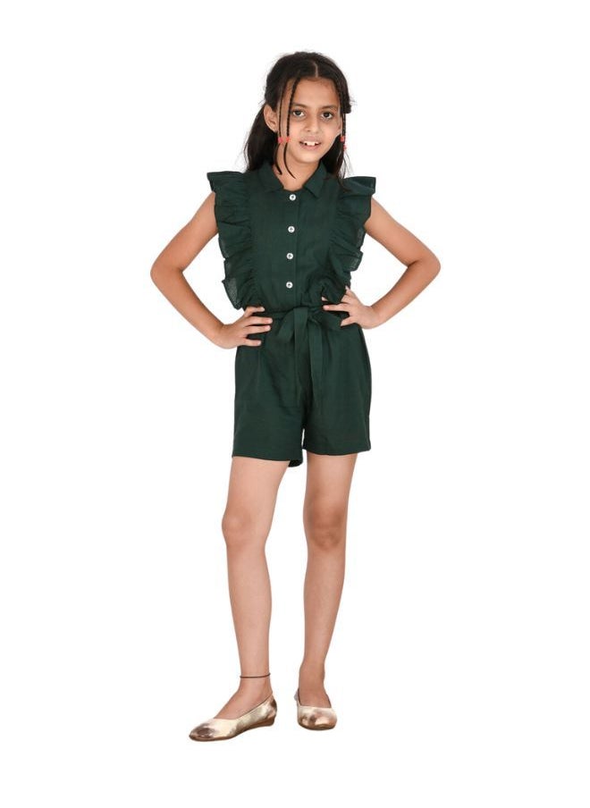 babyqlo Rayon cotton collred dark green jumpsuit for girls  - Image 1