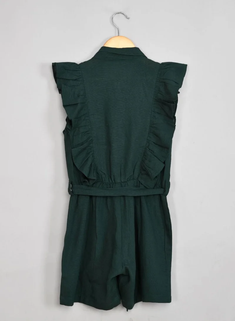 babyqlo Rayon cotton collred dark green jumpsuit for girls