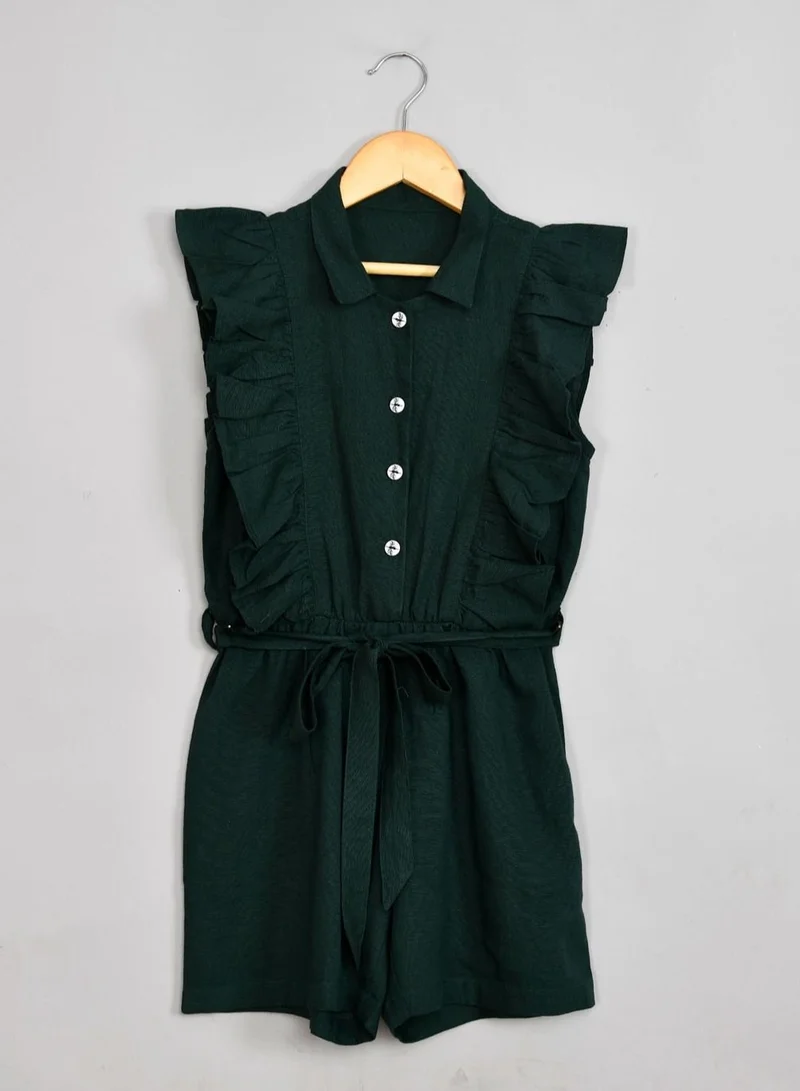 babyqlo Rayon cotton collred dark green jumpsuit for girls