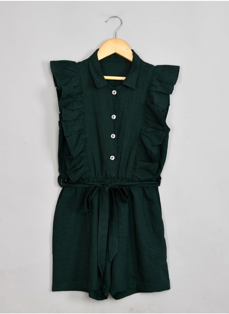 babyqlo Rayon cotton collred dark green jumpsuit for girls  - Image 5