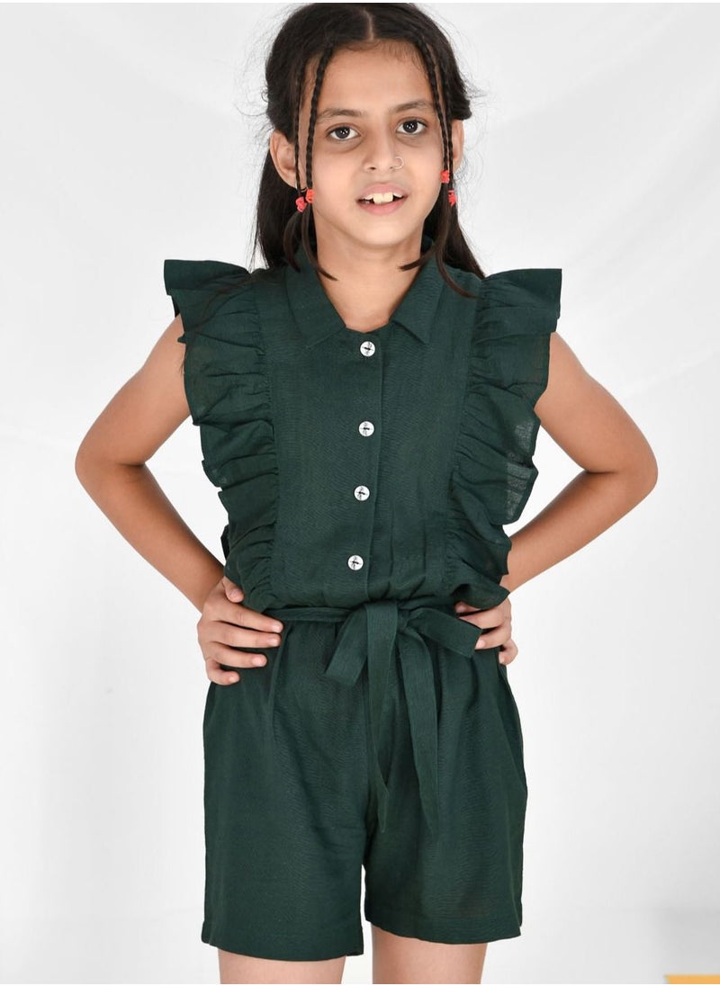 babyqlo Rayon cotton collred dark green jumpsuit for girls  - Image 3