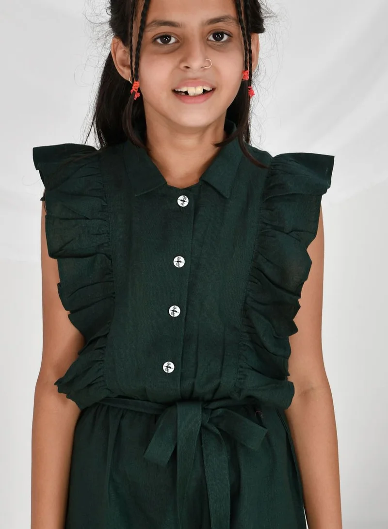 babyqlo Rayon cotton collred dark green jumpsuit for girls