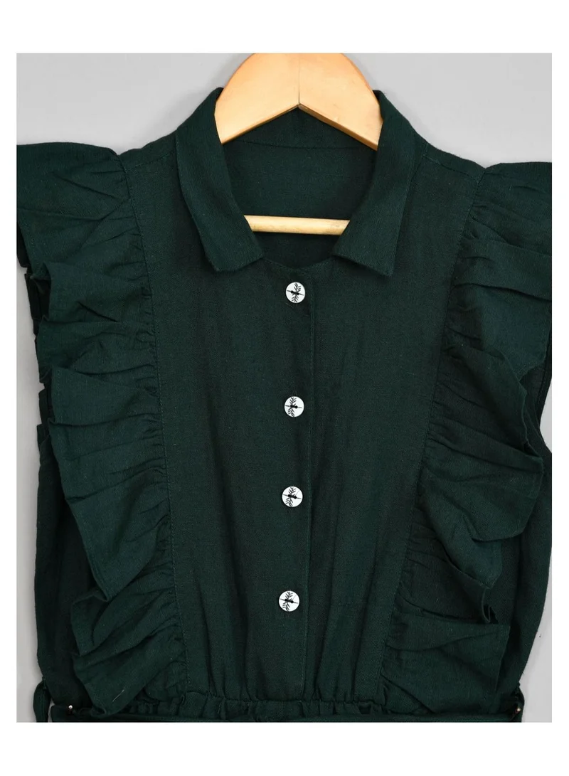 babyqlo Rayon cotton collred dark green jumpsuit for girls