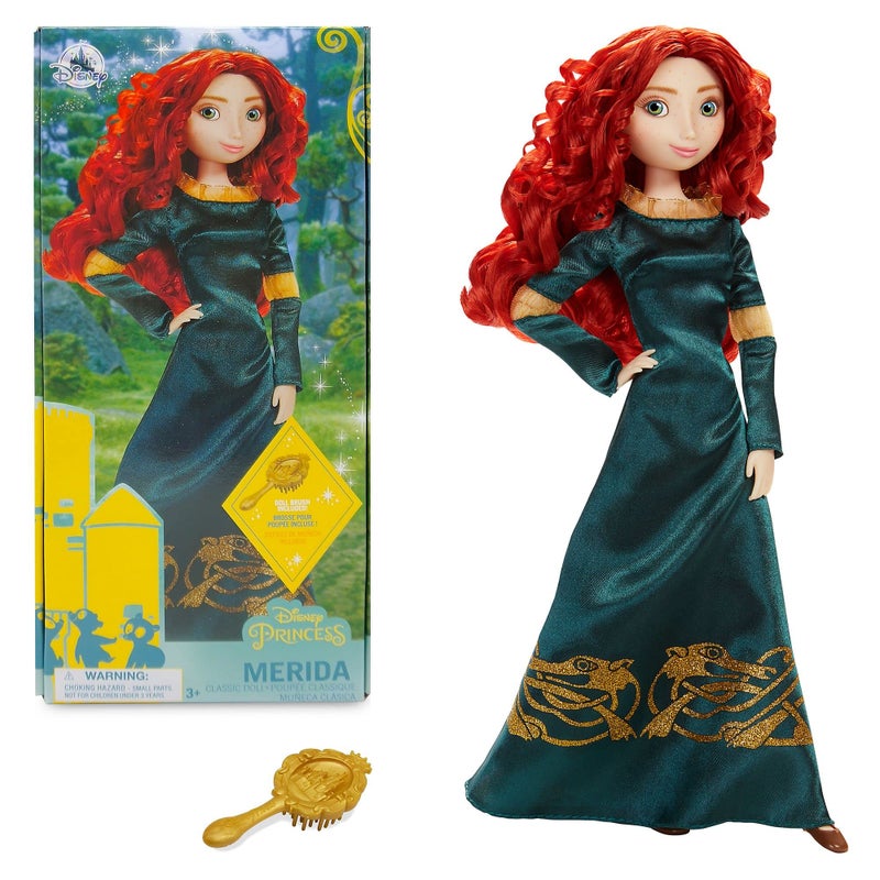 Disney Store Official Merida Classic Doll for Kids, Brave, 29cm/11”, Includes Brush with Moulded Details, Fully Posable Toy in Green Gown - Suitable for Ages 3+ - Image 1