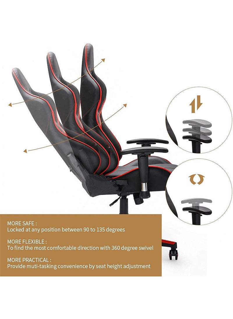Generic - Throne U Gaming Chair High-Back PU Leather Computer Desk Racing Style Office Game Furniture, Adjustable Hight with Headrest and Lumbar Support - Black /Red - Image 1
