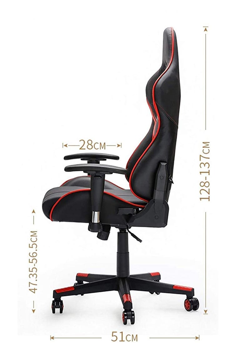Generic - Throne U Gaming Chair High-Back PU Leather Computer Desk Racing Style Office Game Furniture, Adjustable Hight with Headrest and Lumbar Support - Black /Red - Image 1
