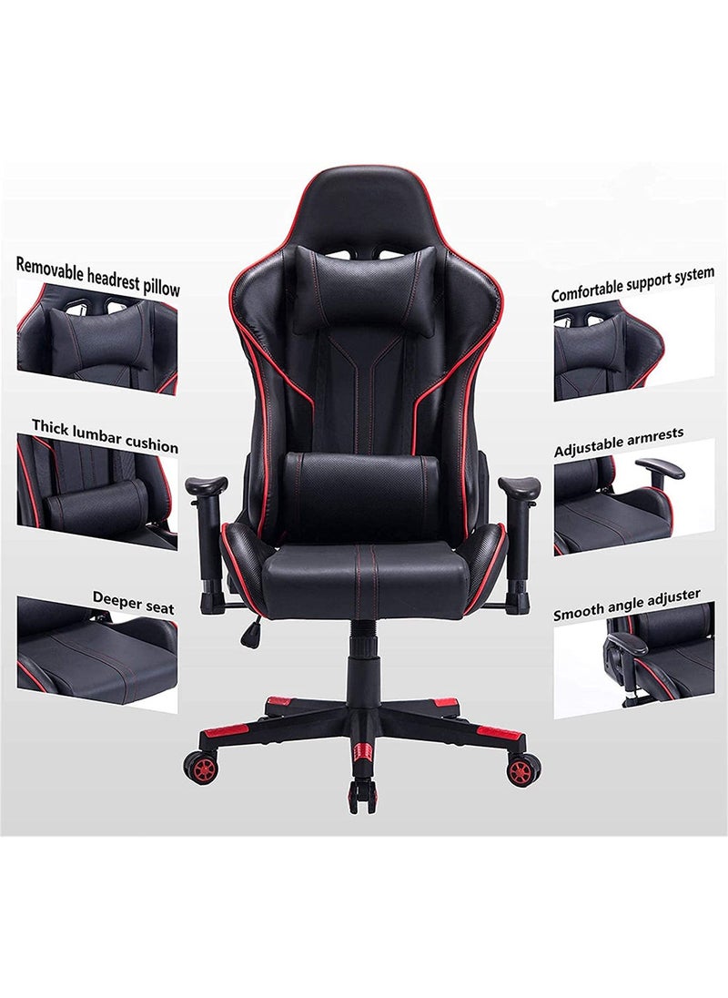 Generic - Throne U Gaming Chair High-Back PU Leather Computer Desk Racing Style Office Game Furniture, Adjustable Hight with Headrest and Lumbar Support - Black /Red - Image 1
