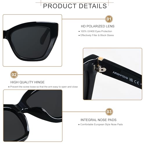 ANDWOOD Trendy Cute Cat Eye Polarized Sunglasses for Women Fashion Cateye Sunnies Lentes de sol para mujer Black - Image 5