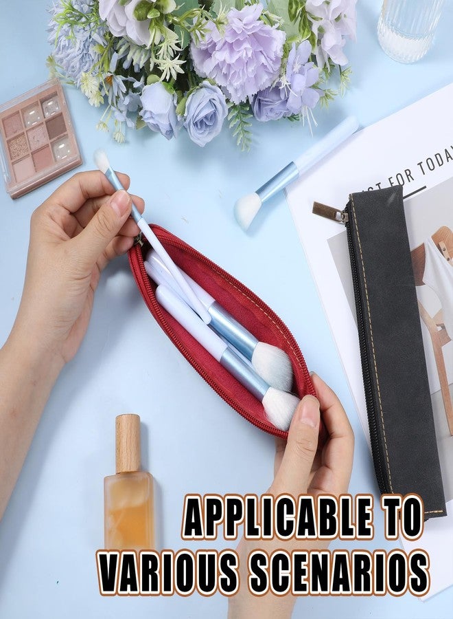 Psyqtsuary Leather Pencil Case, 2 Pcs Slim Small Pencil Pouch Portable Flat Pen Pouch with Zipper Simple Makeup Bag Lipstick Case for Women Men Home, Office, Travel Outdoor (Black, Claret) - Image 5
