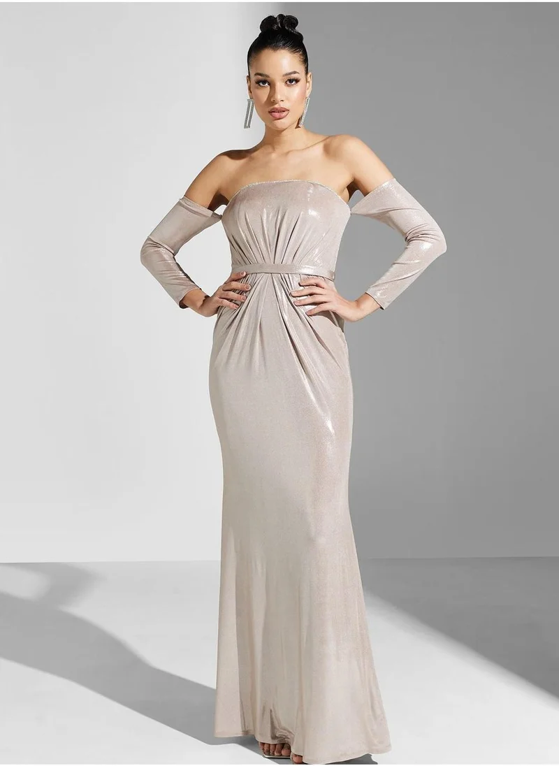 اكاديا فاشن Bardot Belted Shimmer Dress