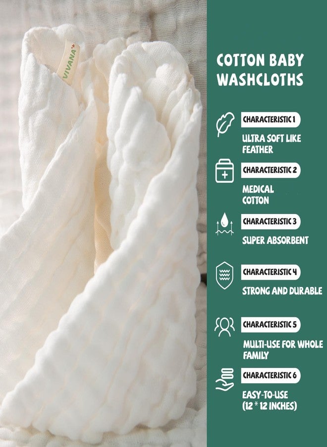 VIVANA Baby Muslin Washcloths -6 Layer Soft Absorbent Face Towel - Natural Newborn Wipes for Delicate Skin - Baby Registry as Shower - Image 3