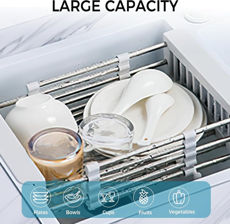 COVRA Over Sink Dish Drying Rack, Stainless Steel Drainer for 11"-19" Sinks, Kitchen Countertop Organizer for Dishes, Vegetables, and Fruits (Black) - Image 4