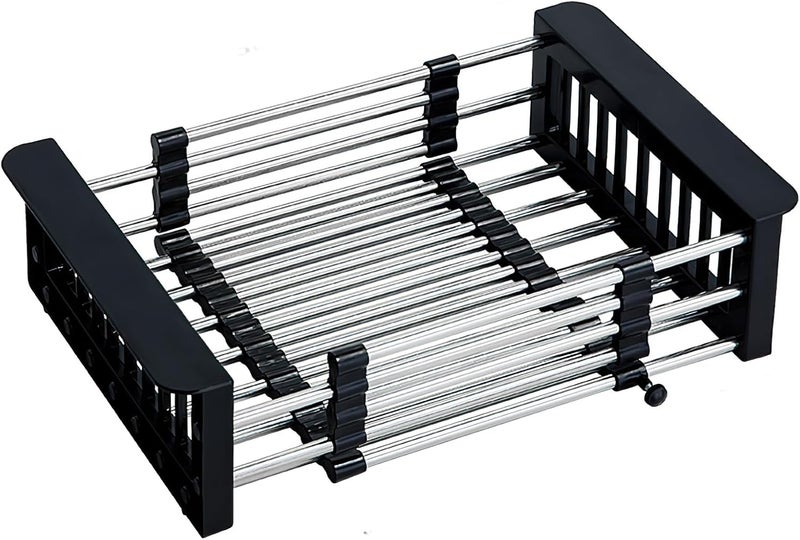 COVRA Over Sink Dish Drying Rack, Stainless Steel Drainer for 11"-19" Sinks, Kitchen Countertop Organizer for Dishes, Vegetables, and Fruits (Black) - Image 1