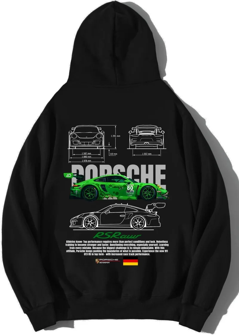 بي ار زد كولكشن Unisex Oversize Porsche Rs Raw Green Hoodie