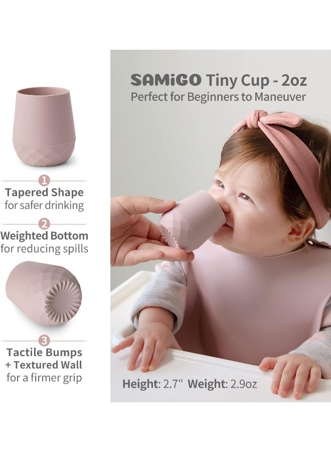 SAMiGO Silicone Baby Feeding Set - Baby Led Weaning Supplies - Toddler Dish Set with Suction Bowl Divided Plate Bib Cup Self Feeding Spoons - First Stage Eating Utensils - 6 Months+ - Blossom - Image 5