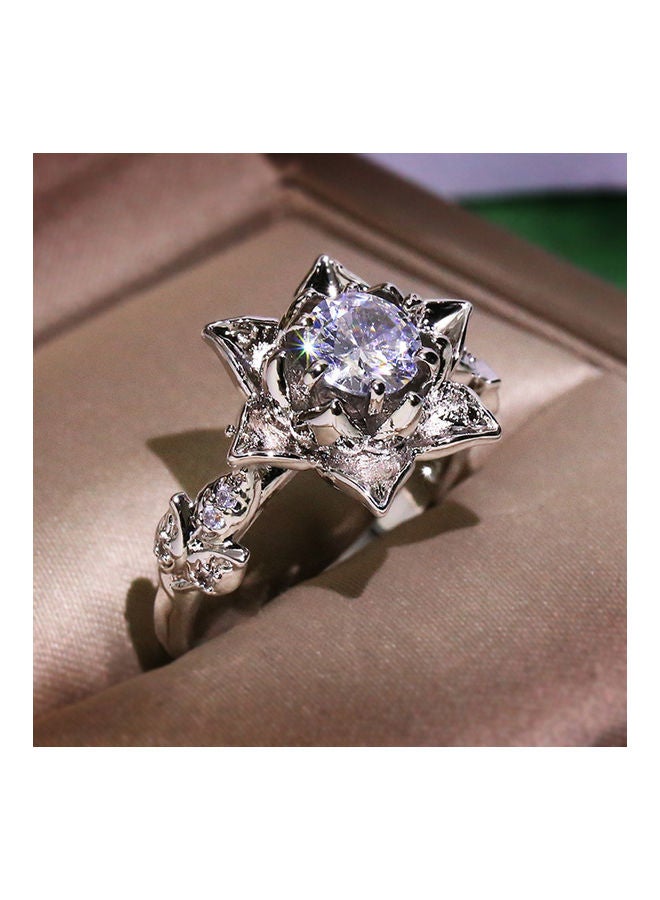 NIBEMINENT Vintage Rhinestone Inlaid Water Lily Flower Finger Ring  - Image 2