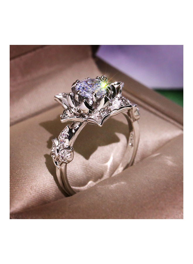 NIBEMINENT Vintage Rhinestone Inlaid Water Lily Flower Finger Ring  - Image 5