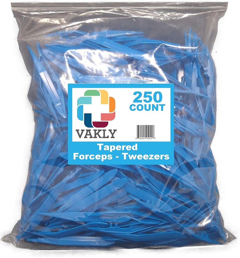 Vakly Plastic Forceps Tweezers Blue Disposable First Aid Pickup Grabbers with Finger Ridges, Serrated Tips and narrow points for Medical, Crafts, Lab and School Science Class… (250) - Image 5