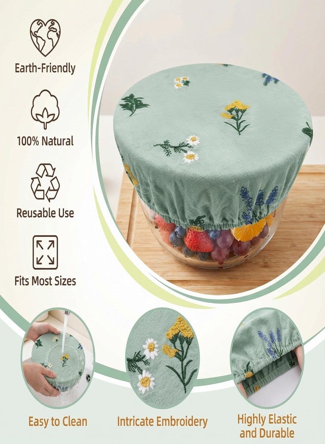 Lospara Reusable Bowl Covers (Set of 4) - Breathable Cotton Linen Sourdough Accessories - Elastic Durable Fabric Food Lids for Proofing Baskets & Bread Baking Supplies (Sage Green) - Image 5