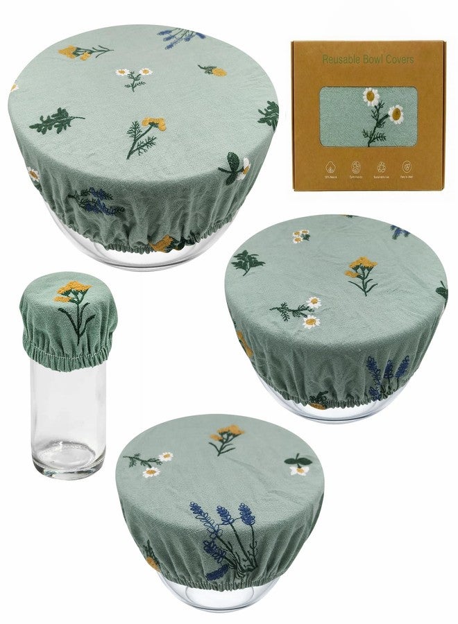 Lospara Reusable Bowl Covers (Set of 4) - Breathable Cotton Linen Sourdough Accessories - Elastic Durable Fabric Food Lids for Proofing Baskets & Bread Baking Supplies (Sage Green) - Image 1