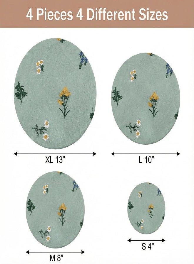Lospara Reusable Bowl Covers (Set of 4) - Breathable Cotton Linen Sourdough Accessories - Elastic Durable Fabric Food Lids for Proofing Baskets & Bread Baking Supplies (Sage Green) - Image 2
