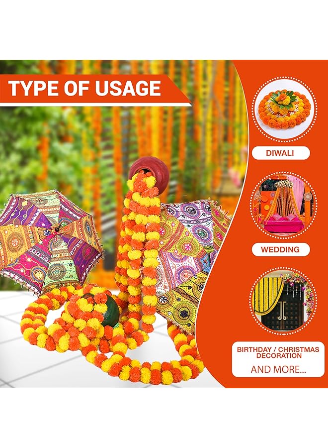 إيروريكس إكليل زهور القطيفة للزينة، 5 قطع من خيوط زهور القطيفة الاصطناعية بطول 5 أقدام، ديكور هندي لحفلات الزفاف والمناسبات الدينية - Image 2