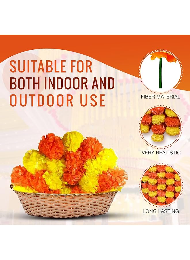 إيروريكس إكليل زهور القطيفة للزينة، 5 قطع من خيوط زهور القطيفة الاصطناعية بطول 5 أقدام، ديكور هندي لحفلات الزفاف والمناسبات الدينية - Image 3