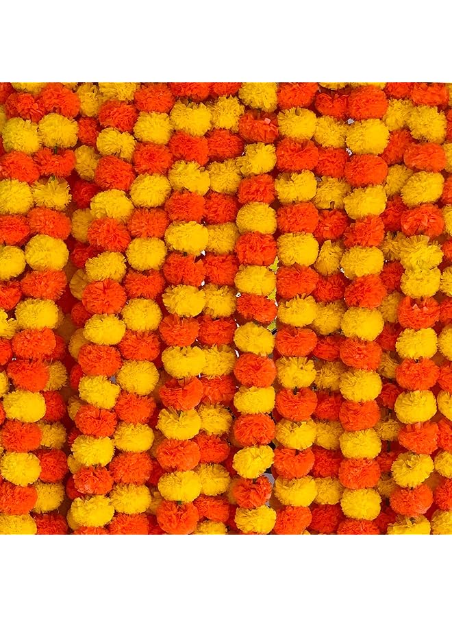 إيروريكس إكليل زهور القطيفة للزينة، 5 قطع من خيوط زهور القطيفة الاصطناعية بطول 5 أقدام، ديكور هندي لحفلات الزفاف والمناسبات الدينية - Image 1